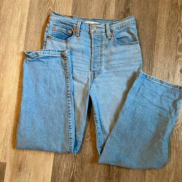 Levi's Ribcage Straight Ankle Jeans Light Blue Distress Button Fly High 27 27 - Picture 9 of 12